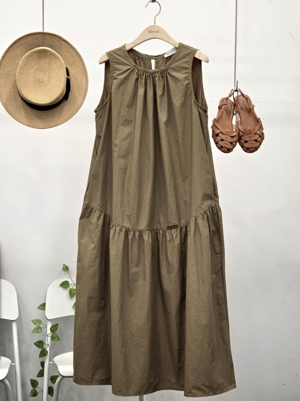 26SS) Vintage Shirred Relaxed Long Dress Size 77.5 Summer Dress Rustling Vacation - 이미지 11