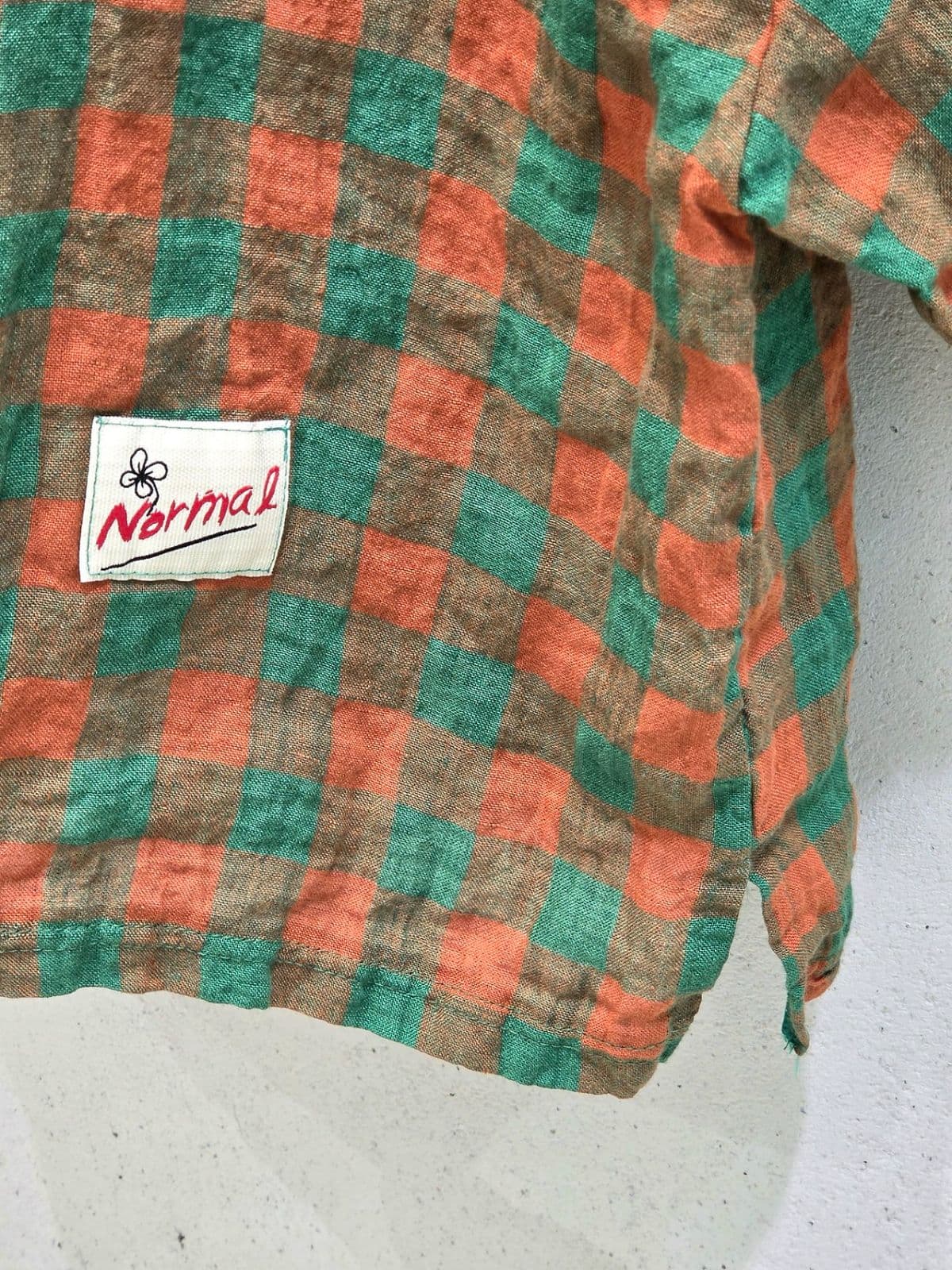 26SS New Arrival) Linen Gingham Check T-shirt, Fits Size 77, Full Arm Covering Short Sleeve T-shirt, Linen Summer Tee - 이미지 5