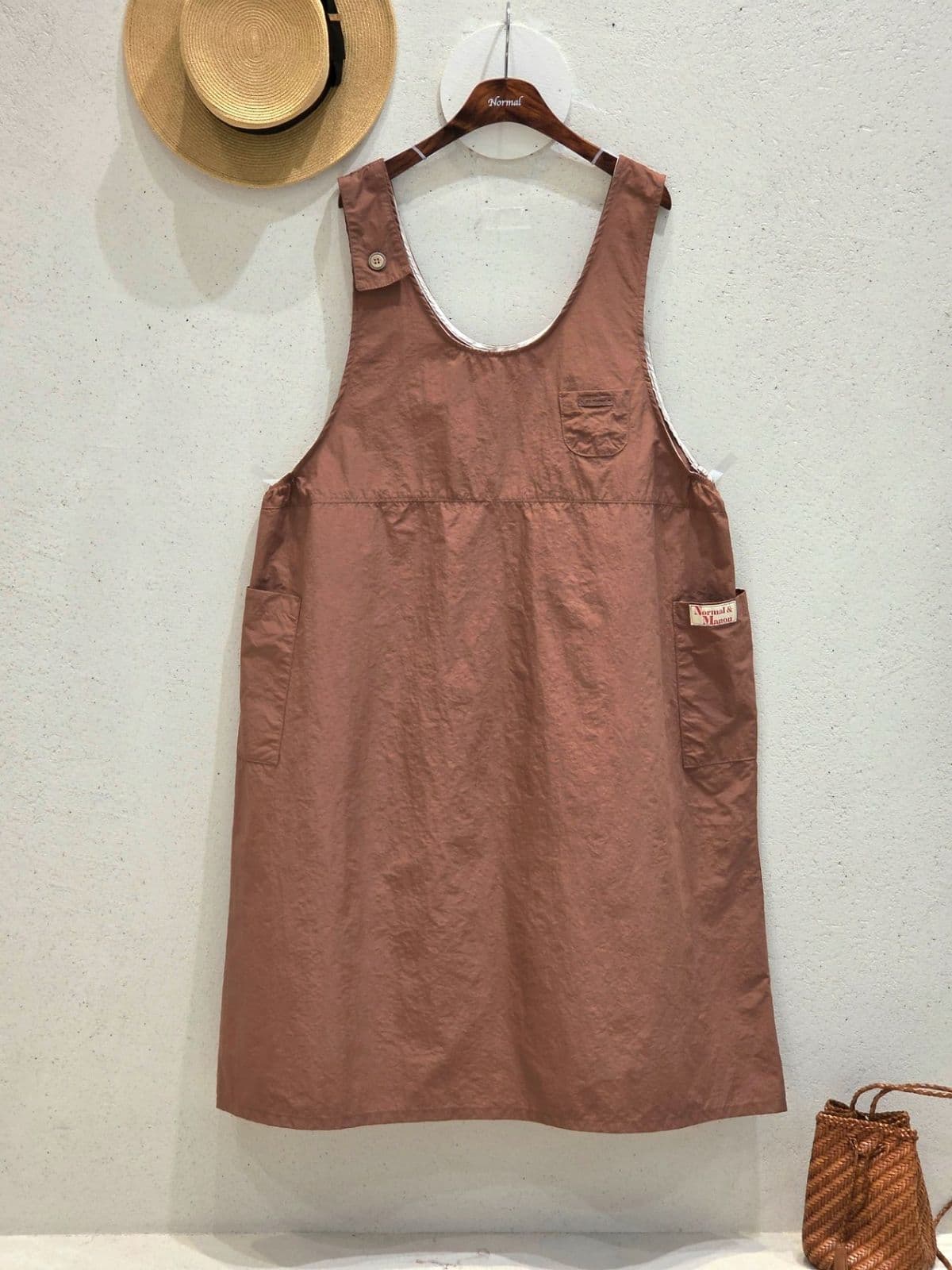26SS New Arrival) Vintage One-Button Dress, Fits Size 77.5, Crinkly Summer Dress, Lightweight Apron - 이미지 5