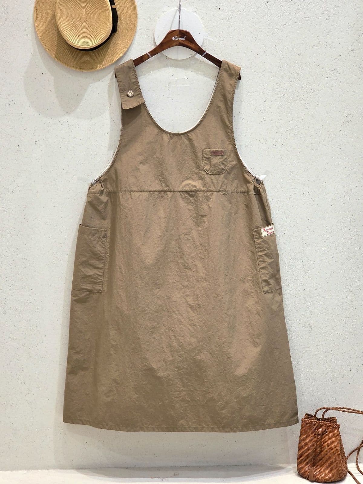 26SS New Arrival) Vintage One-Button Dress, Fits Size 77.5, Crinkly Summer Dress, Lightweight Apron - 이미지 6