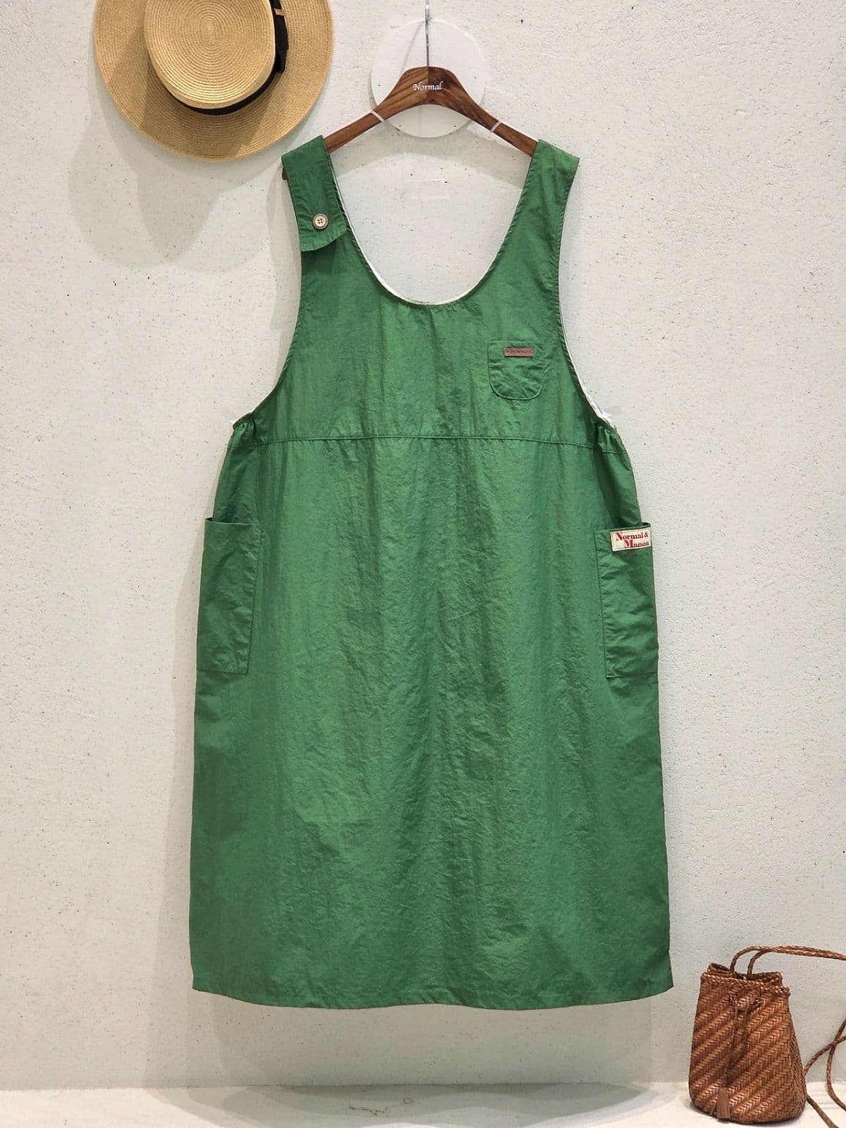 26SS New Arrival) Vintage One-Button Dress, Fits Size 77.5, Crinkly Summer Dress, Lightweight Apron - 이미지 2