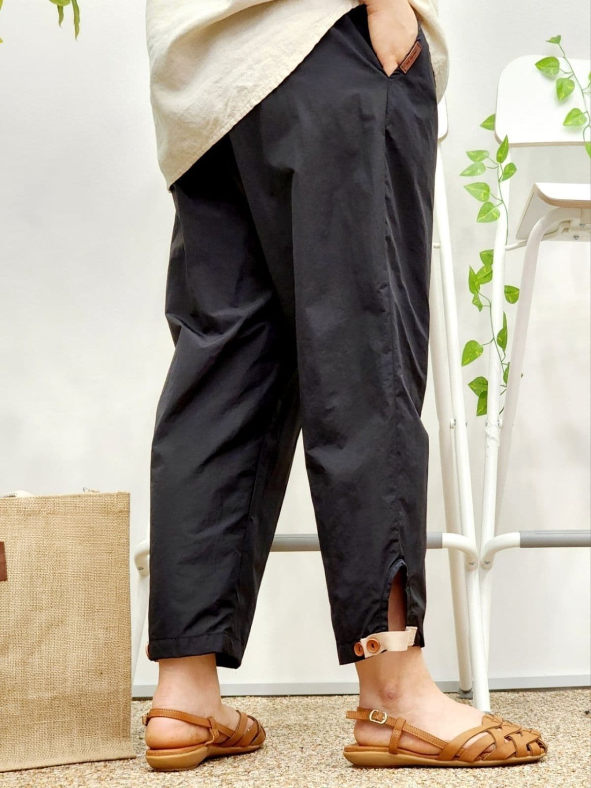 26SS) Some Vintage Two-Button Crooked Length Pants Free Size (Suitable for Size 77) Rustling Summer Pants Elastic Waist - 이미지 9