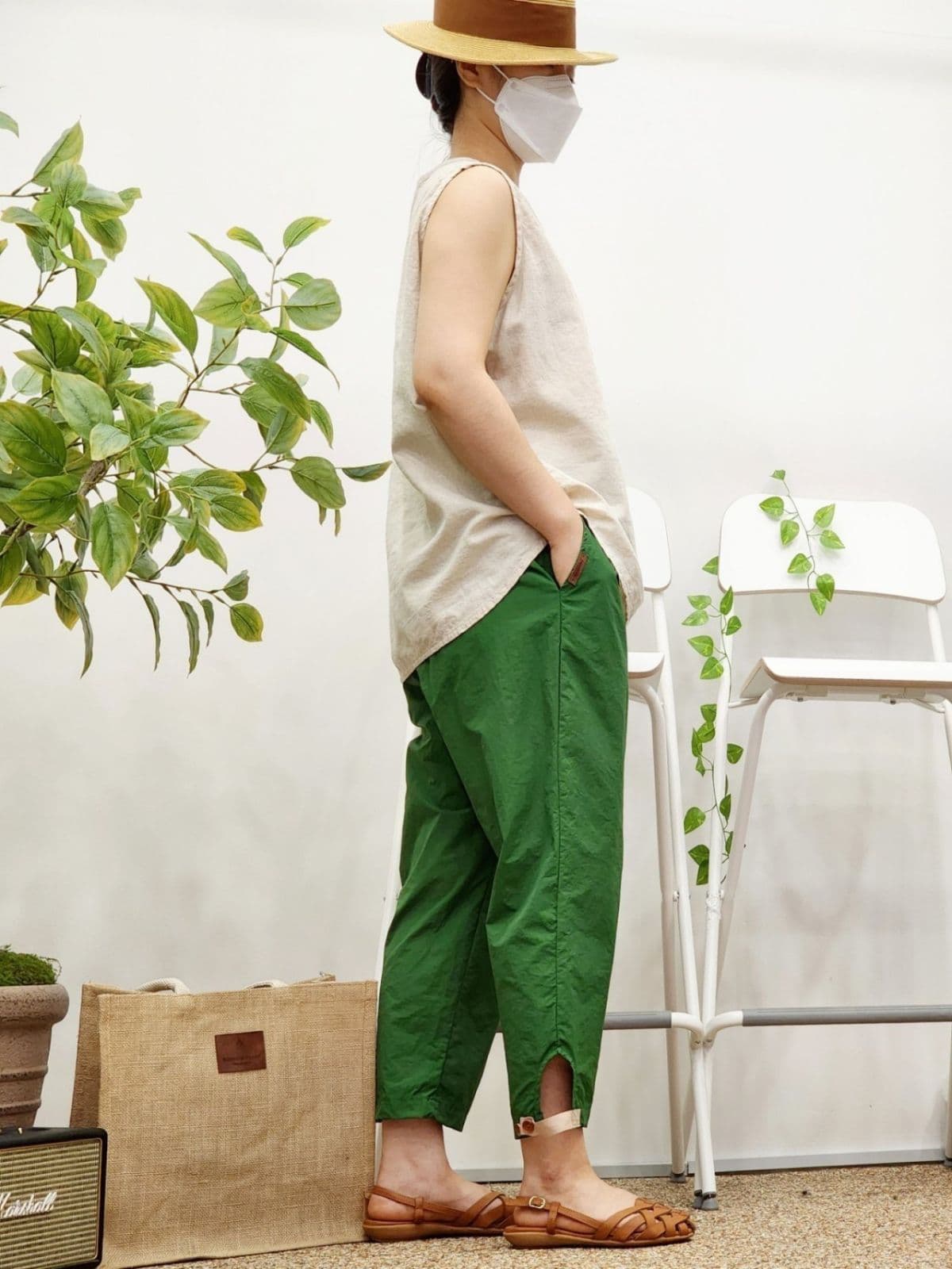 26SS) Some Vintage Two-Button Crooked Length Pants Free Size (Suitable for Size 77) Rustling Summer Pants Elastic Waist - 이미지 4
