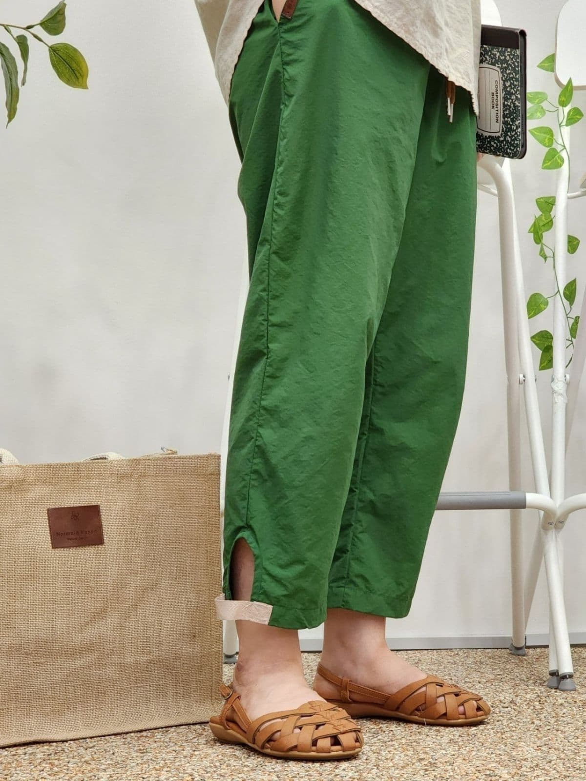 26SS) Some Vintage Two-Button Crooked Length Pants Free Size (Suitable for Size 77) Rustling Summer Pants Elastic Waist - 이미지 3