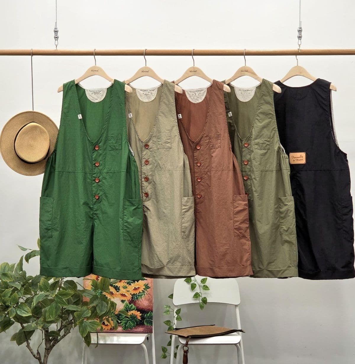 26SS) Vintage 3/4 Jumpsuit Free Size (Suitable for Size 77) Crinkly Summer Shorts - 이미지 9