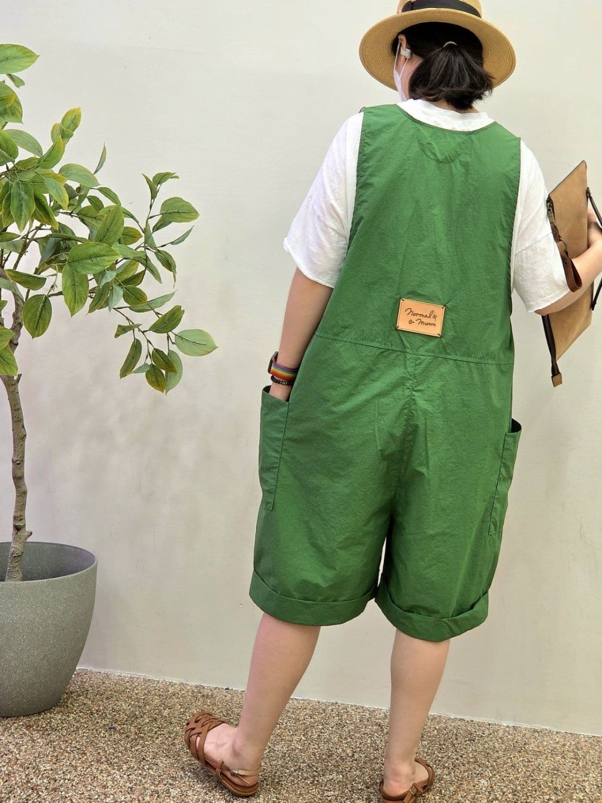 26SS) Vintage 3/4 Jumpsuit Free Size (Suitable for Size 77) Crinkly Summer Shorts - 이미지 4