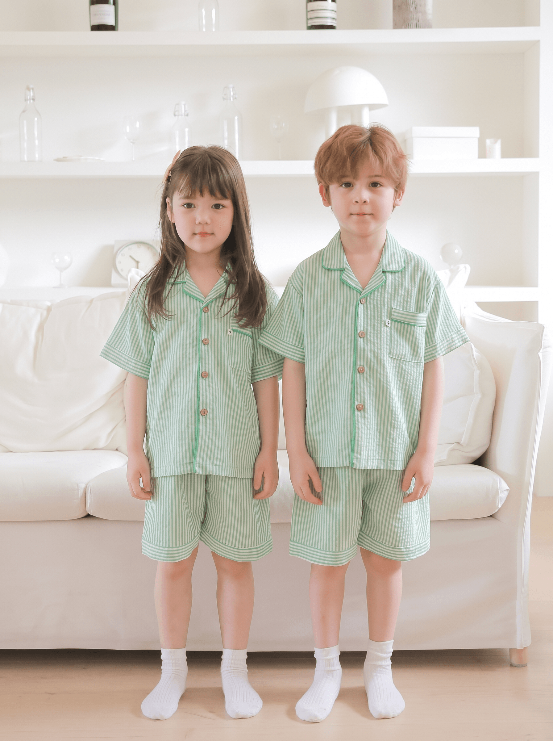 (Solo)(Green Day) Domestically Produced Striped Kids Pajama Set - 이미지 1