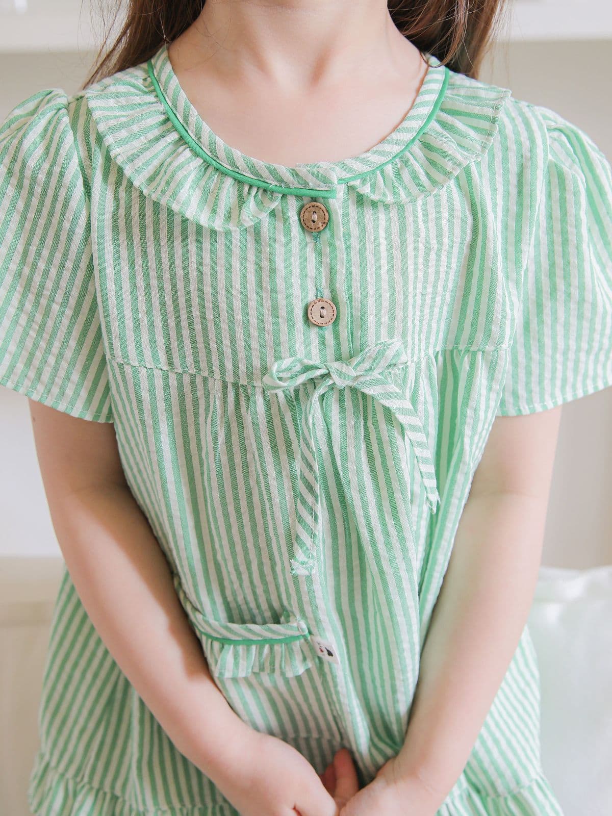 (Solo)(Green Day) Domestically Produced Girls' Striped Kids Pajama Set - 이미지 8