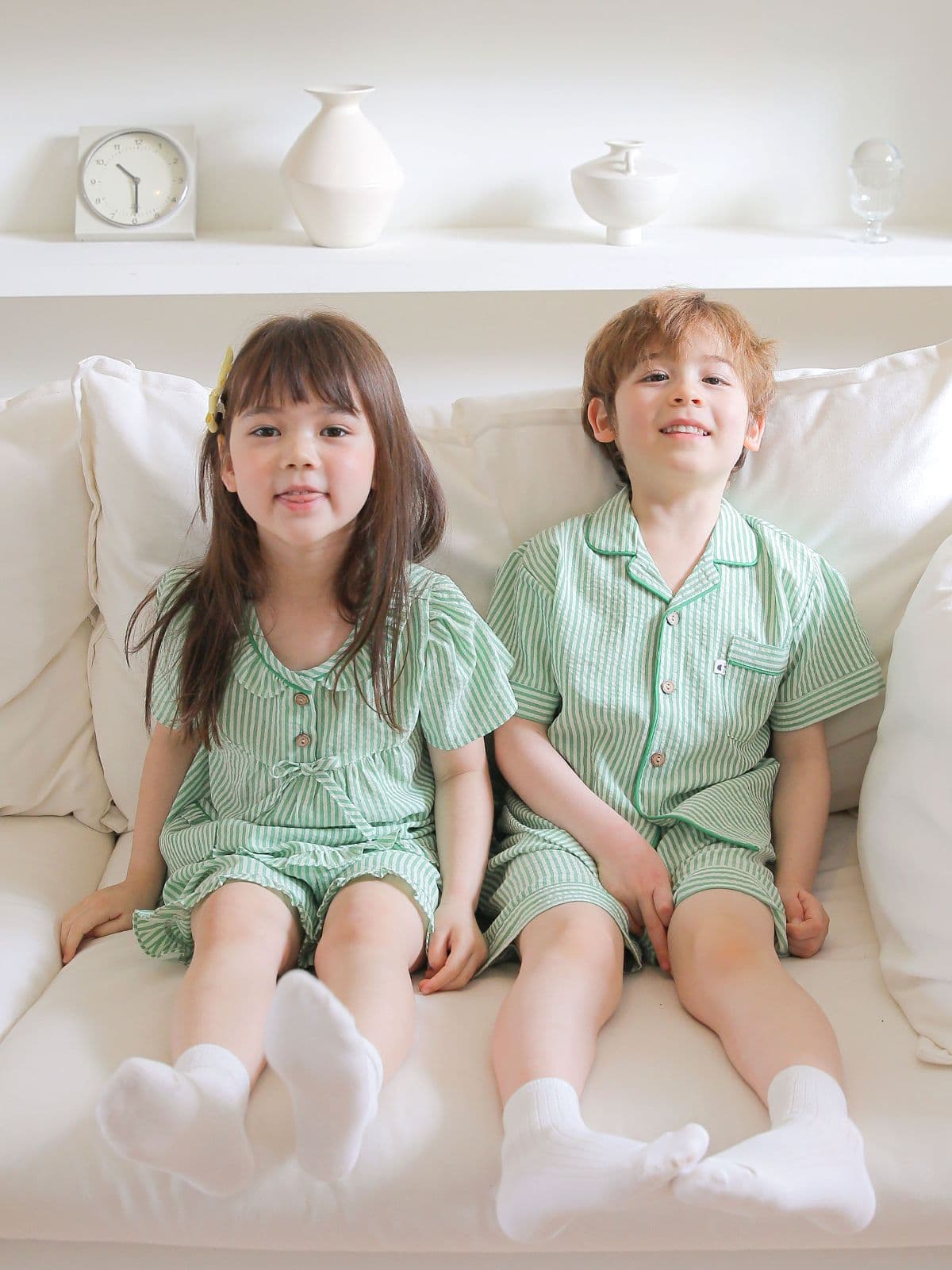(Solo)(Green Day) Domestically Produced Girls' Striped Kids Pajama Set - 이미지 4