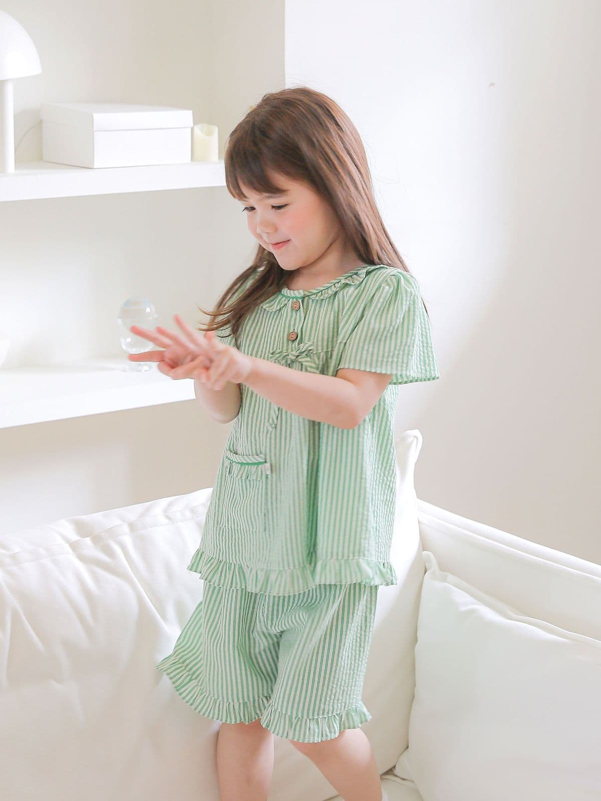 (Solo)(Green Day) Domestically Produced Girls' Striped Kids Pajama Set - 이미지 6