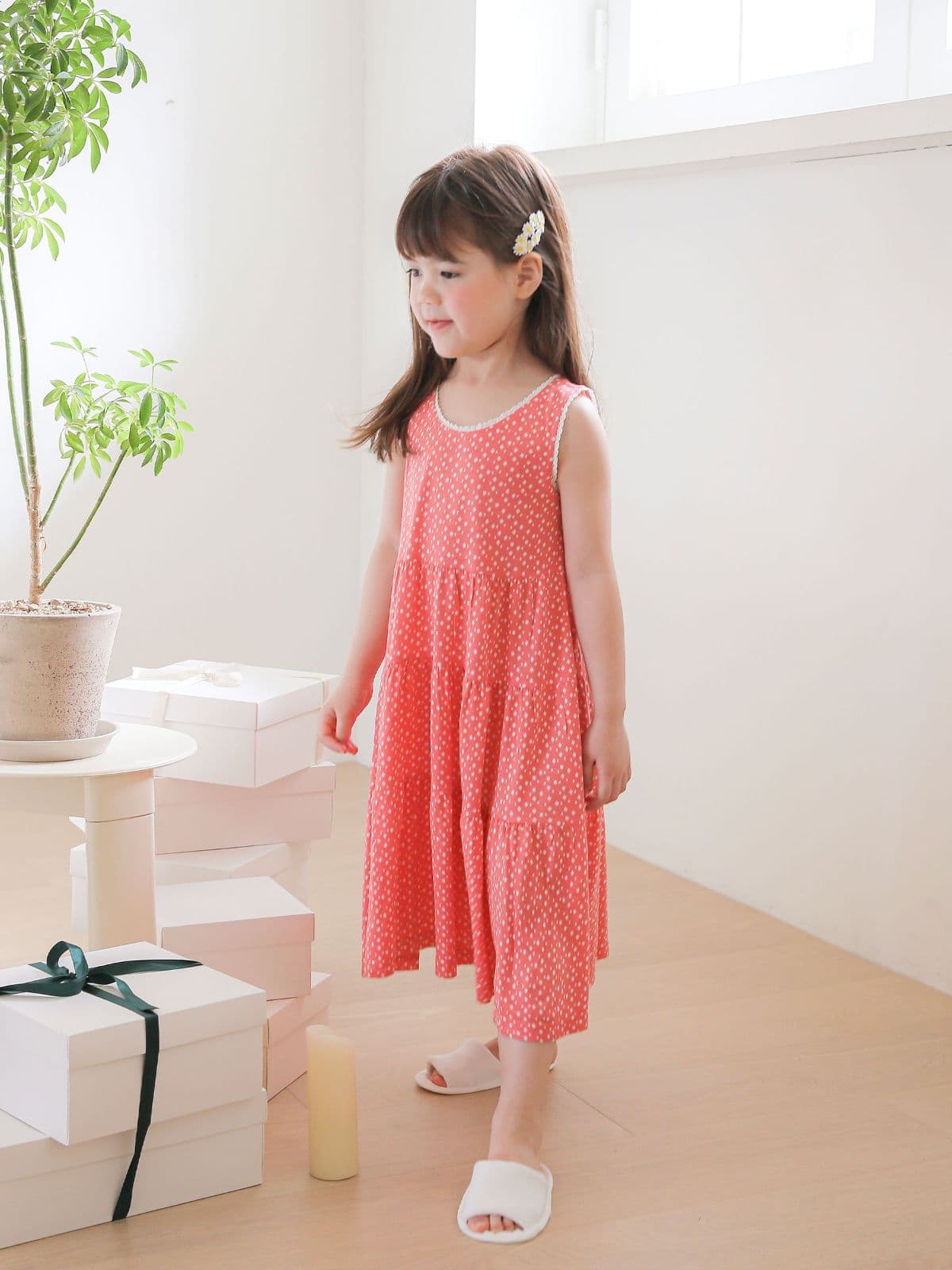 (Solo) (Dot Tiered) Domestically Produced Girls' Rayon Kids One-piece Pajamas - 이미지 4