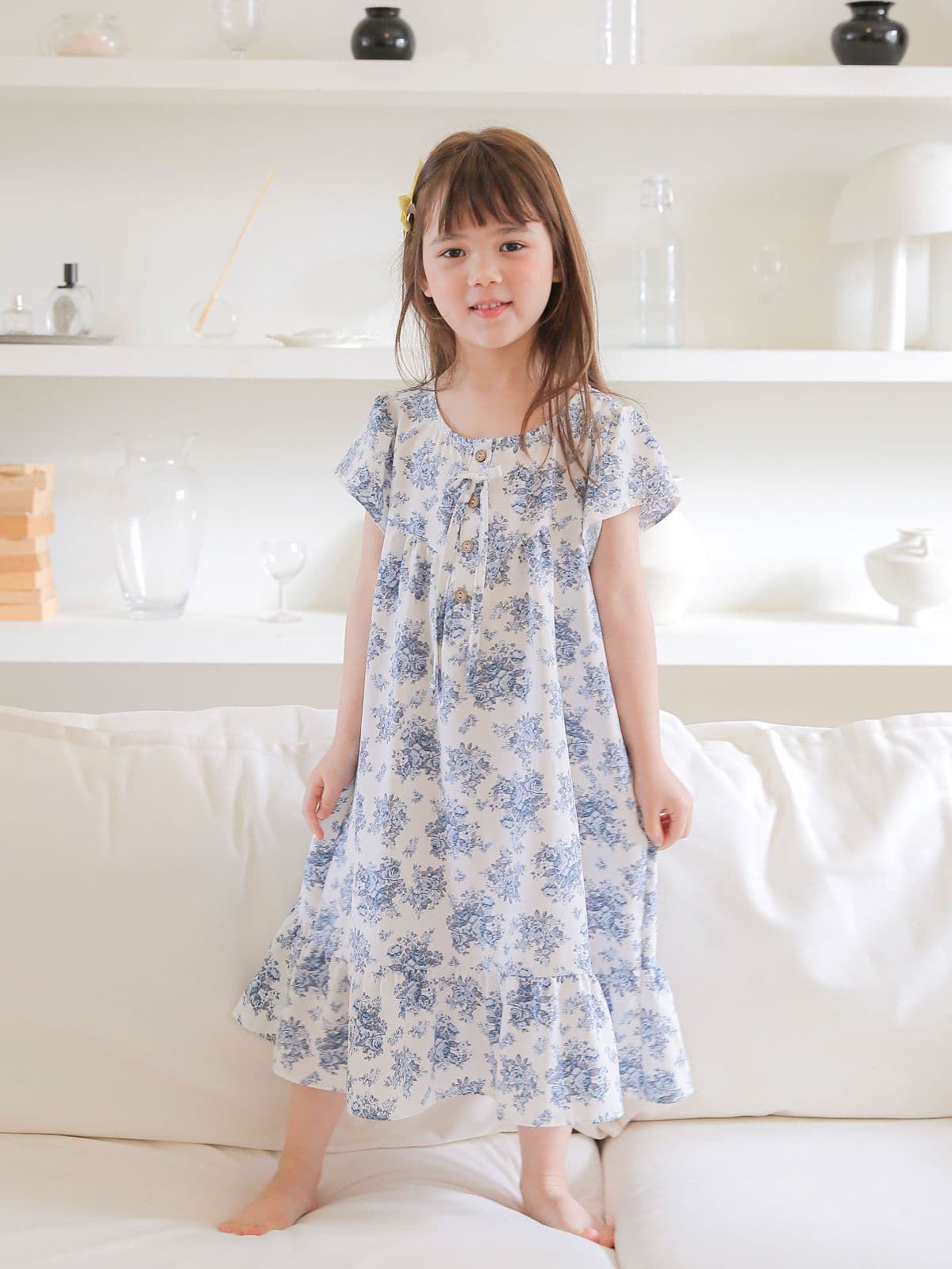 (Solo)(Rose Garden D) Domestically Produced Girls' Flower Rayon Kids One-piece Pajamas - 이미지 1
