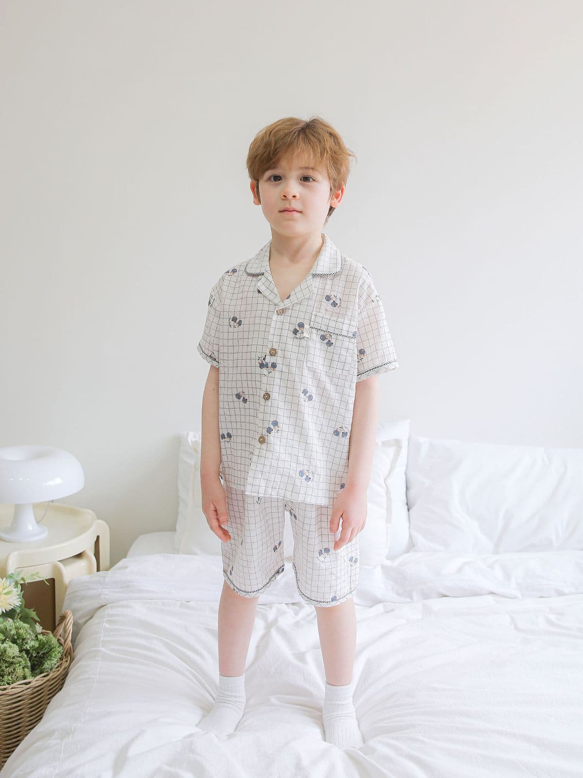 (Solo)(Cherry Bonbon) Domestically Produced Kids Check Pajama Homewear Set - 이미지 6