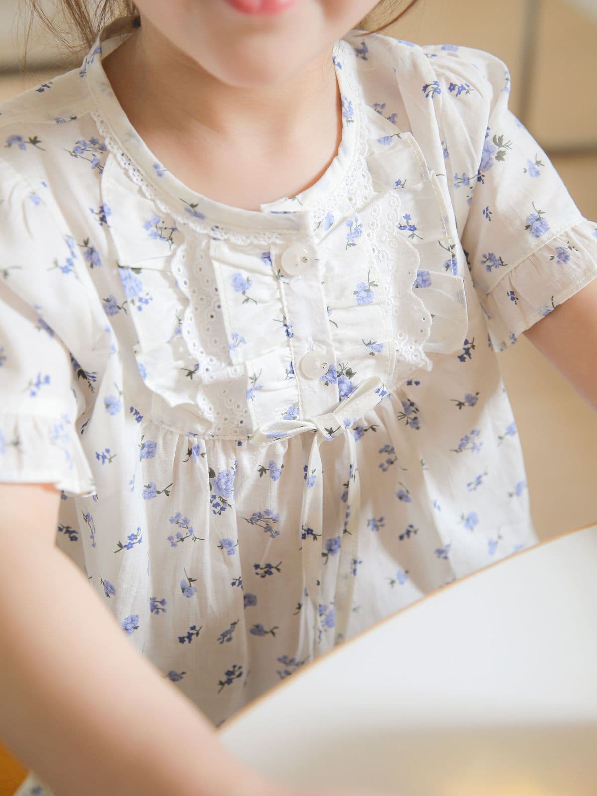 (Solo)(Sky Flower D) Domestically Produced Girls' Cotton Kids Short Sleeve One-Sleeve Dress Pajamas - 이미지 6