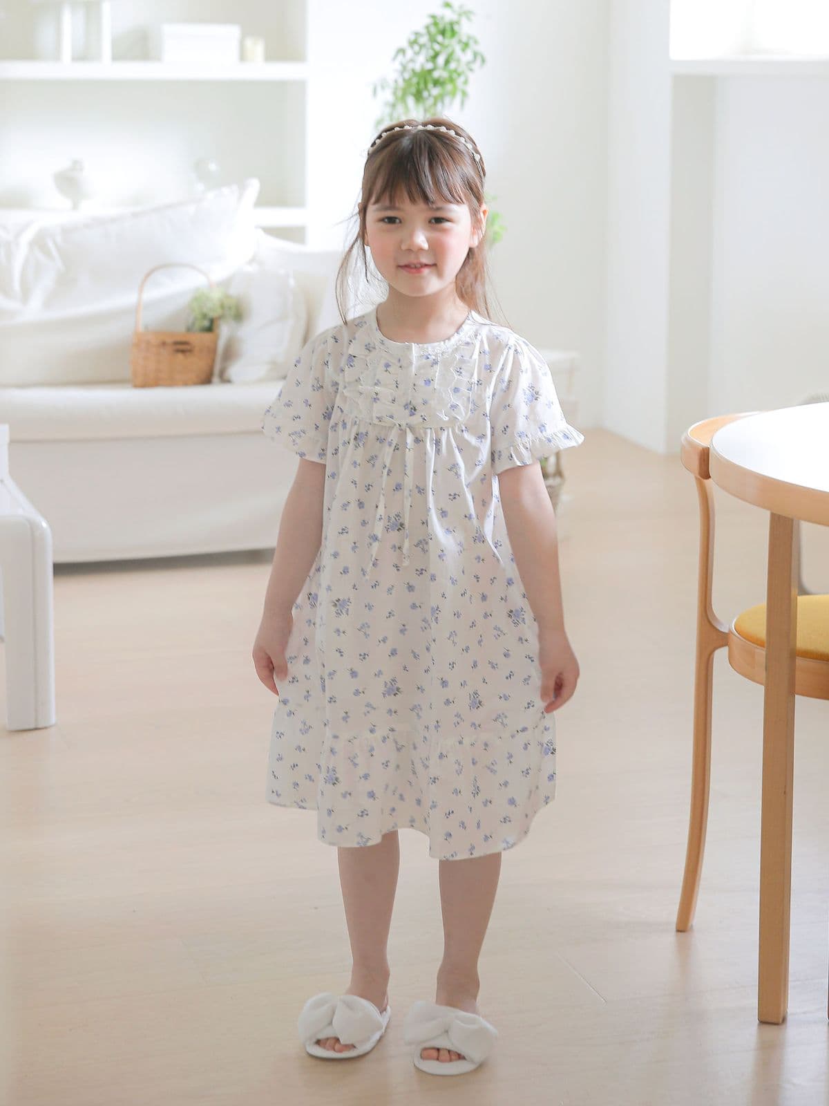 (Solo)(Sky Flower D) Domestically Produced Girls' Cotton Kids Short Sleeve One-Sleeve Dress Pajamas - 이미지 2