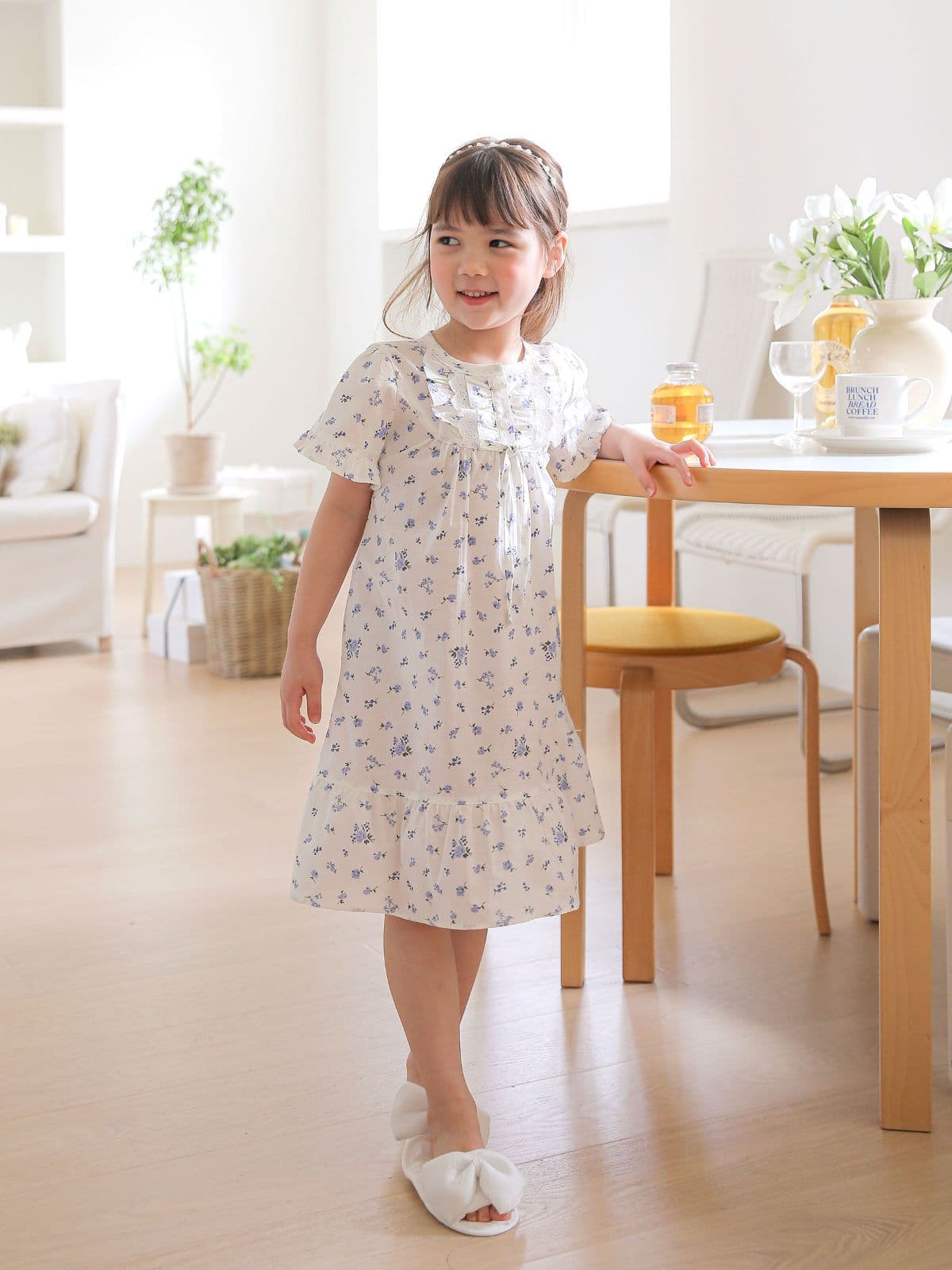 (Solo)(Sky Flower D) Domestically Produced Girls' Cotton Kids Short Sleeve One-Sleeve Dress Pajamas - 이미지 4