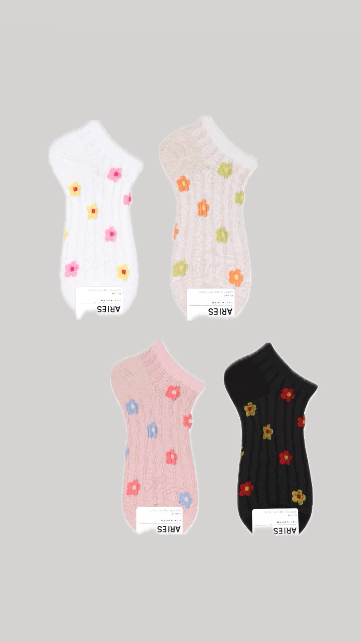 Aeries Flower Line Sneaker Socks Flat Socks Floral Socks Colored Socks Fashion Socks Korean Socks Women's Socks Ankle Socks - 이미지 1