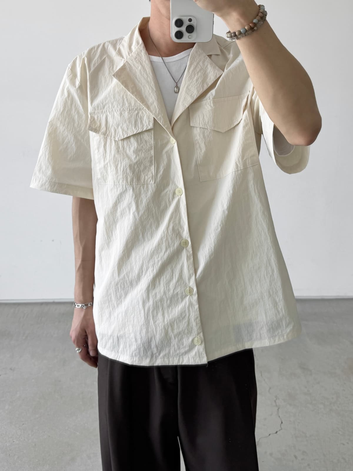In-house Production_Two-Pocket Nylon Short-Sleeve Shirt (New Summer Arrival_Unique Sex_Crinkle_Water-Repellent Coating) - 이미지 7