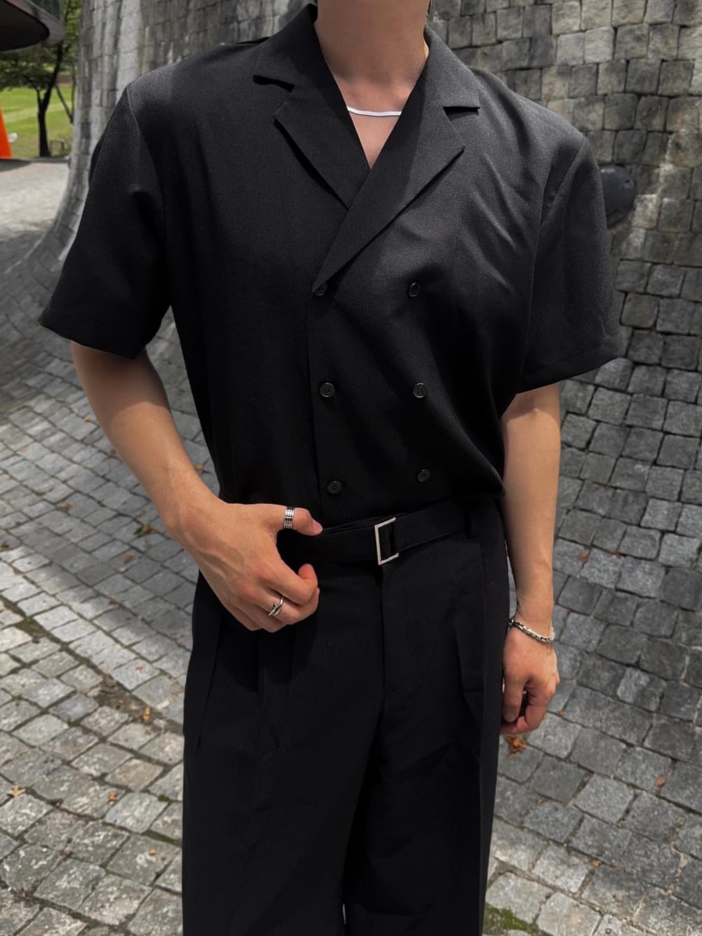 In-house Production_Double Crop Short Sleeve Shirt (Elastic Waist_Linen_Shirt Set_Stripe_Wide_Belt) - 이미지 18