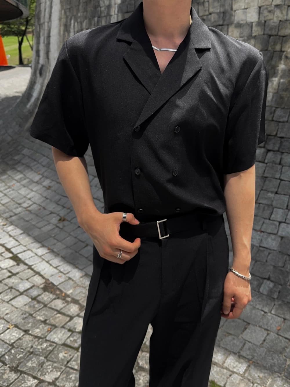 In-house Production_Double Crop Short Sleeve Shirt (Elastic Waist_Linen_Shirt Set_Stripe_Wide_Belt) - 이미지 6