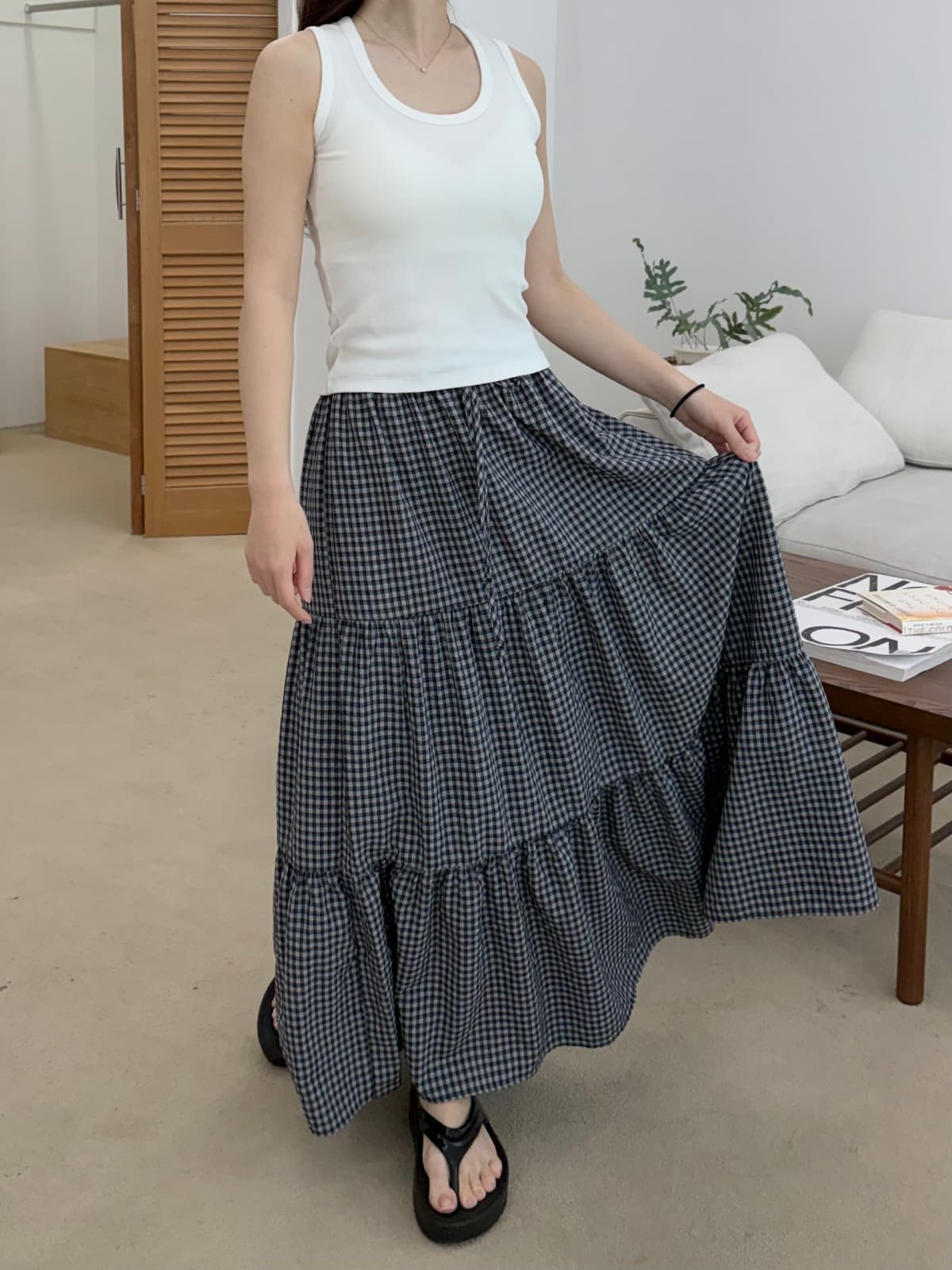 plaid tiered skirt - 이미지 4
