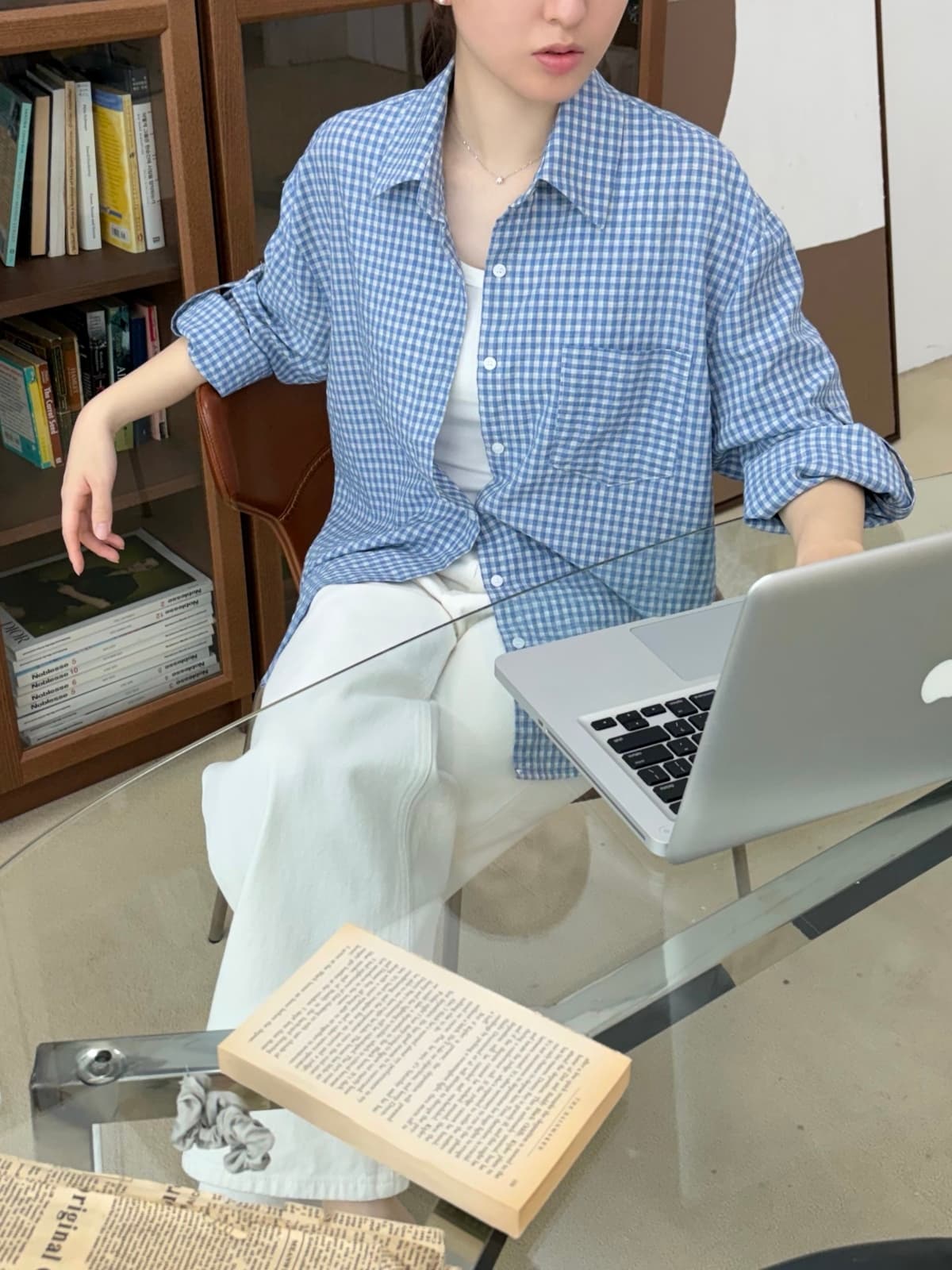 Summer check roll-up shirt - 이미지 4