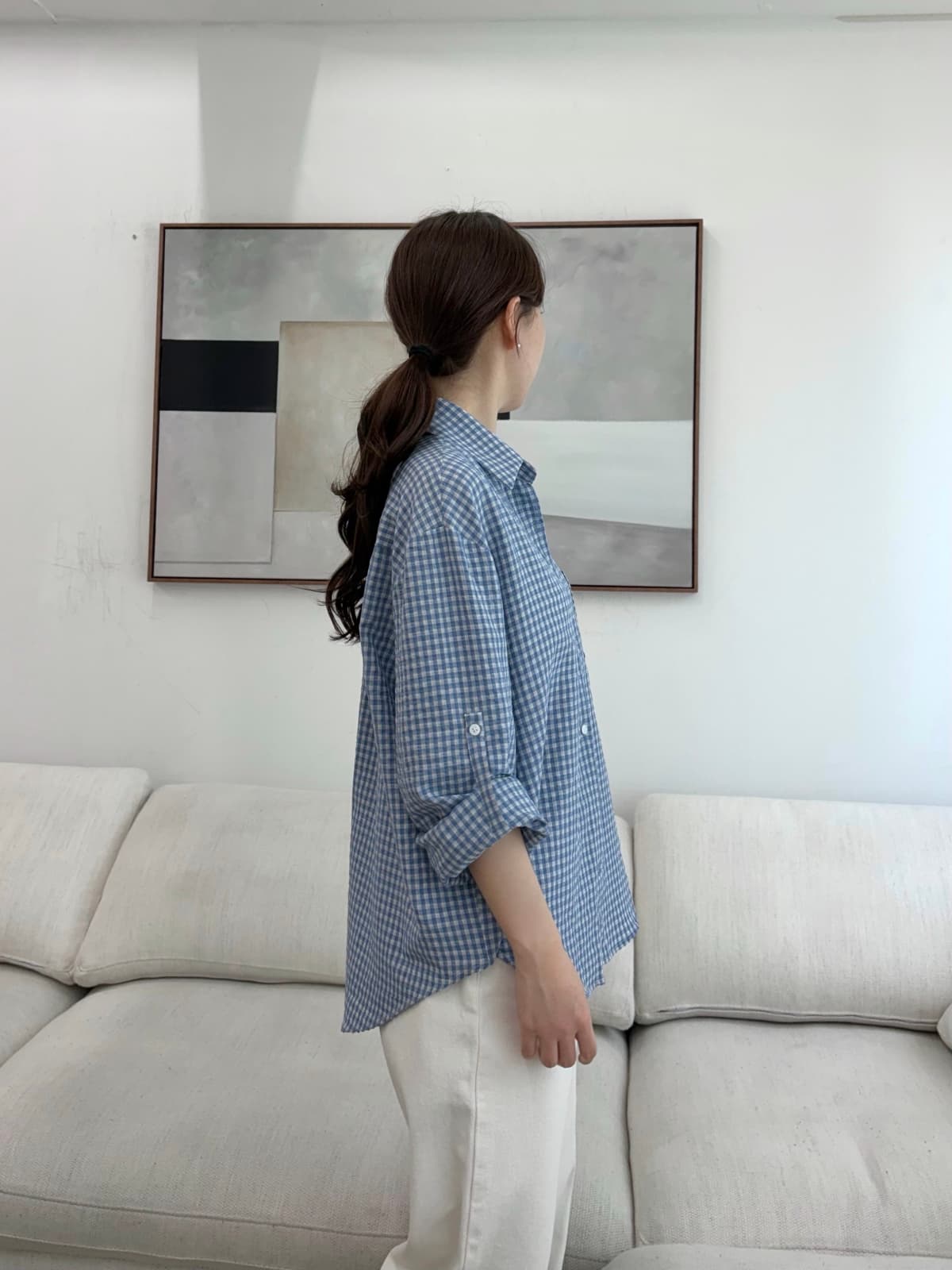 Summer check roll-up shirt - 이미지 10