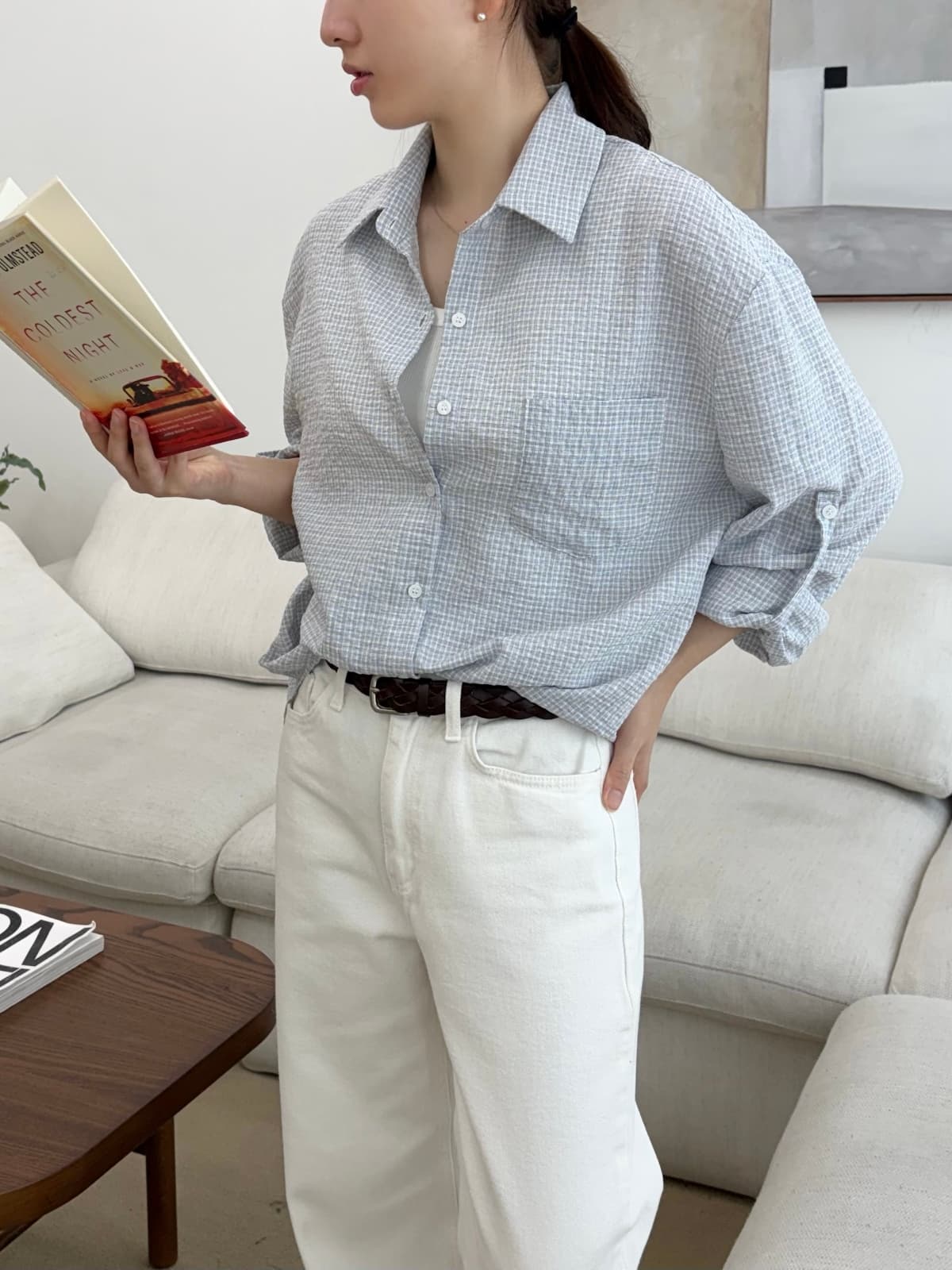 Summer check roll-up shirt - 이미지 6