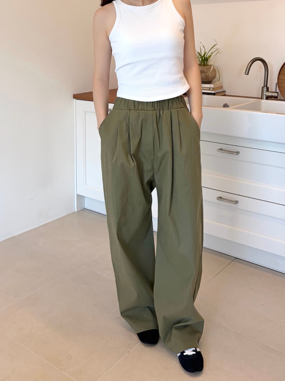 Linen elastic waist pants - 이미지 9
