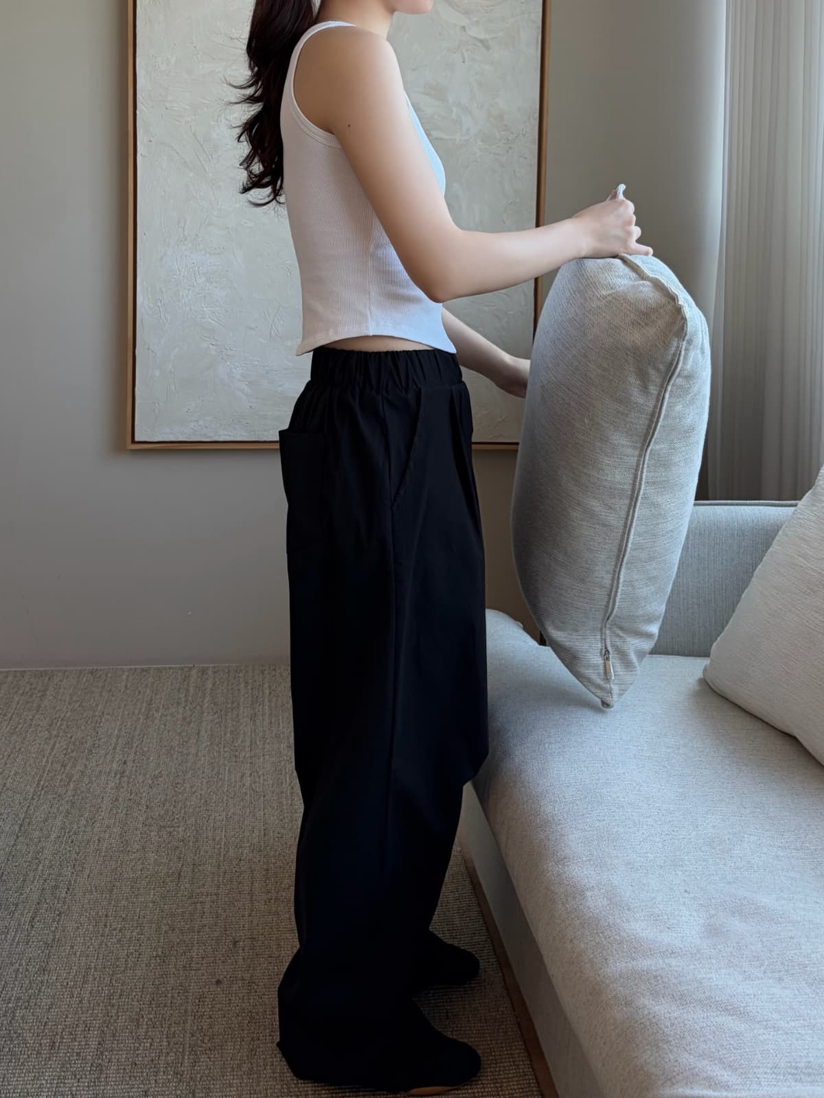 Linen elastic waist pants - 이미지 8