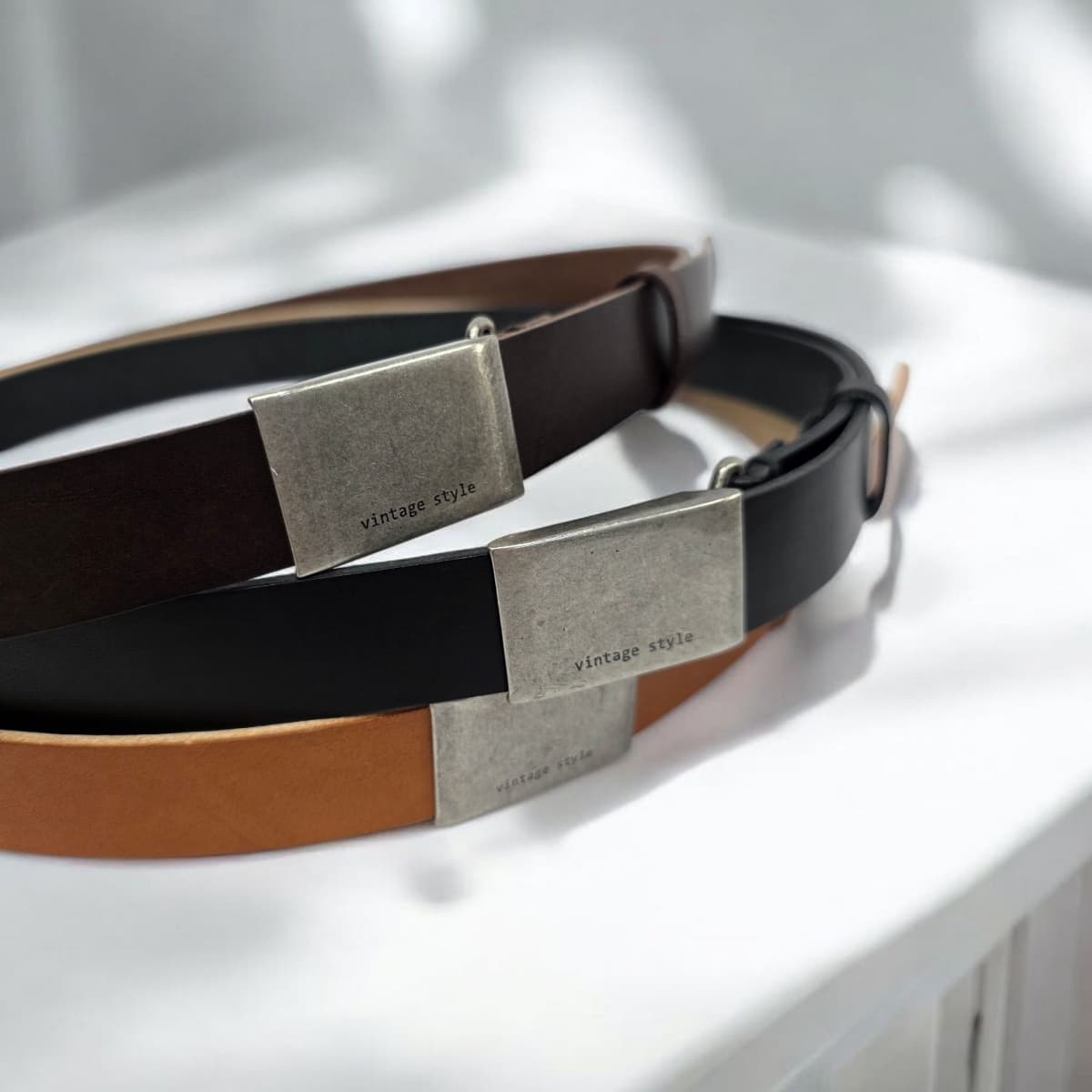 25mm Vintage Plate Decoration Real Full Grain Leather Belt - 이미지 1