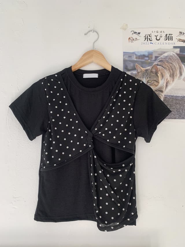 Cable Knit T-shirt (Polka Dot Twist Layered Short Sleeve T-shirt Plain) - 이미지 8