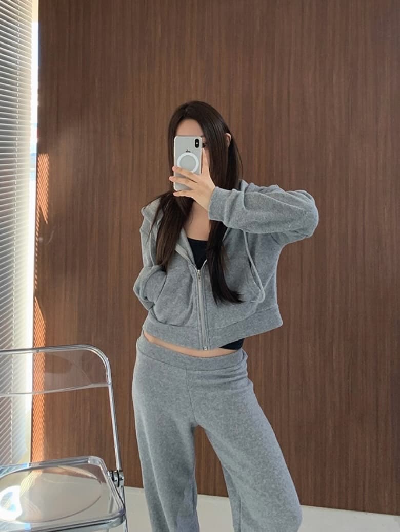 Terry Fleece Set (Zip-up Hoodie & Pants) - 이미지 2