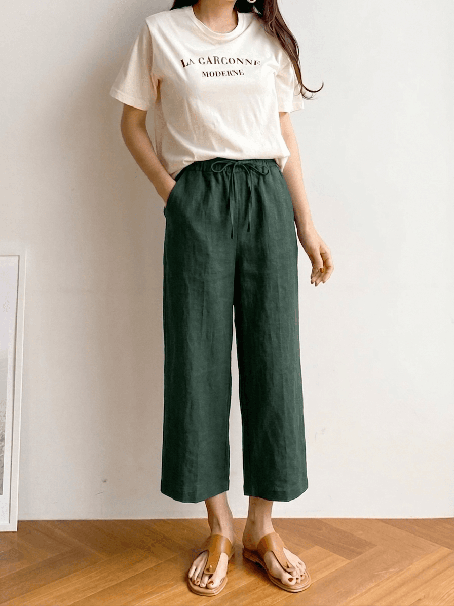 26 Summer Jute Twine Domestic Linen Knee-length Wide-leg Pants Plus Size Cool Non-stretch - 이미지 5