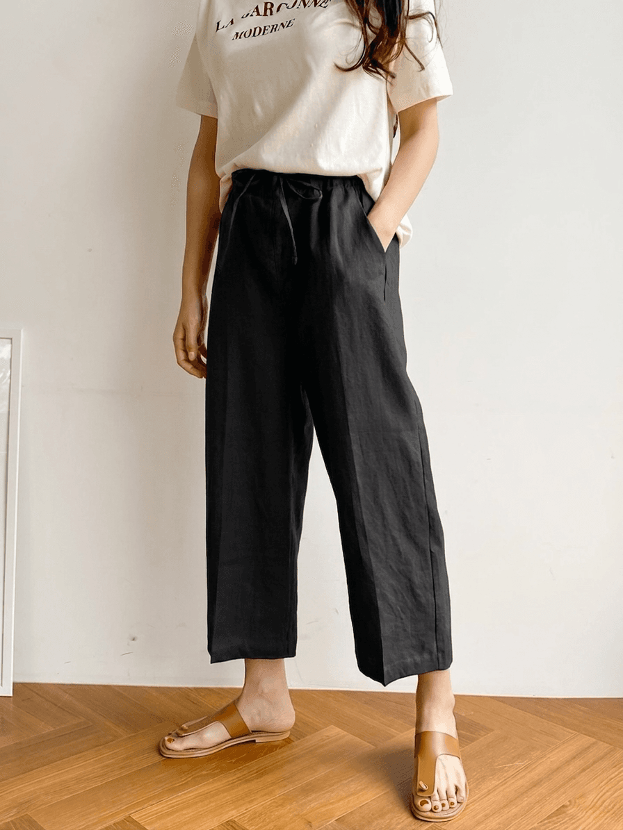 26 Summer Jute Twine Domestic Linen Knee-length Wide-leg Pants Plus Size Cool Non-stretch - 이미지 6
