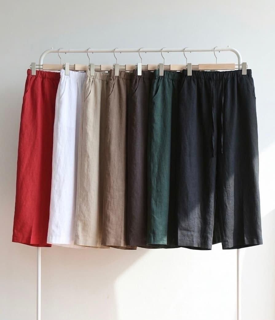 26 Summer Jute Twine Domestic Linen Knee-length Wide-leg Pants Plus Size Cool Non-stretch - 이미지 1