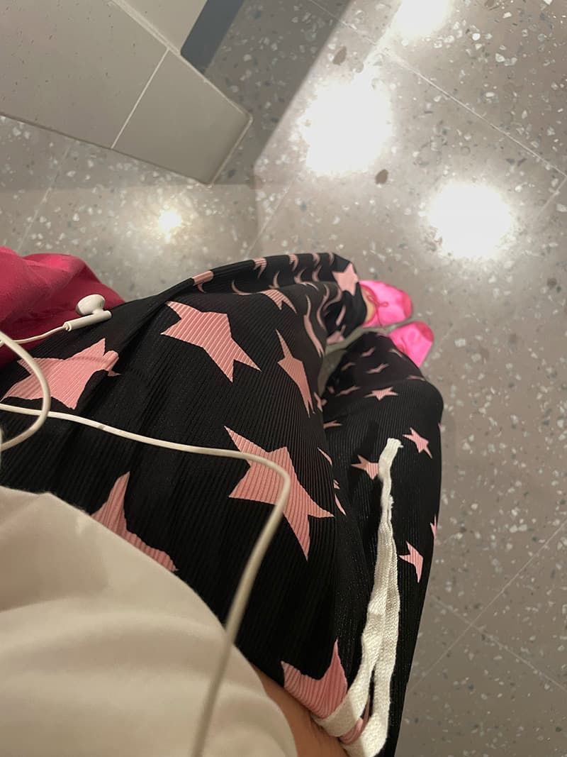 Kitsch Star Pattern Ribbed Wide Elastic Pants - 이미지 7