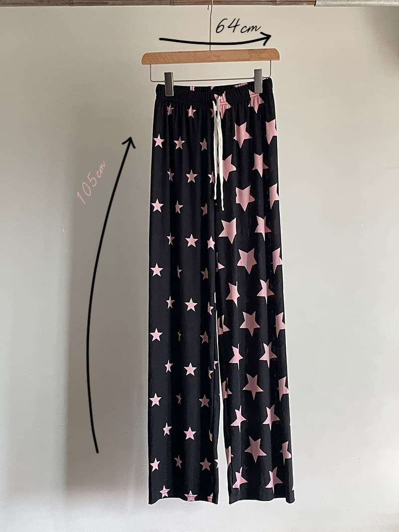 Kitsch Star Pattern Ribbed Wide Elastic Pants - 이미지 9