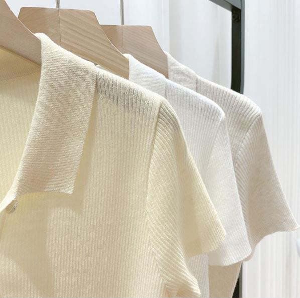 (Stretchable) Loading Ribbed Knit Cardigan Button Knit Short Sleeve Sweater - 이미지 7