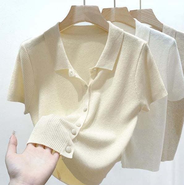 (Stretchable) Loading Ribbed Knit Cardigan Button Knit Short Sleeve Sweater - 이미지 5