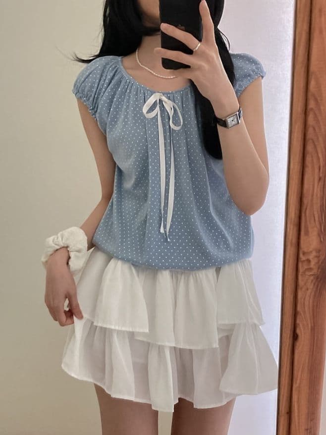 Dot Shirring Sleeveless - 이미지 1