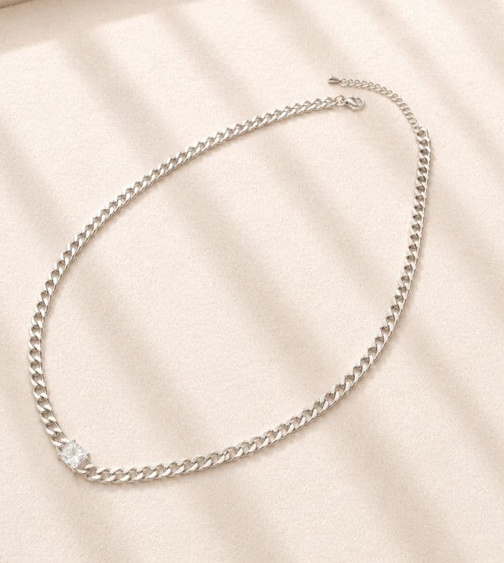 HN26 Square Cubic Surgical Steel Necklace - 이미지 2