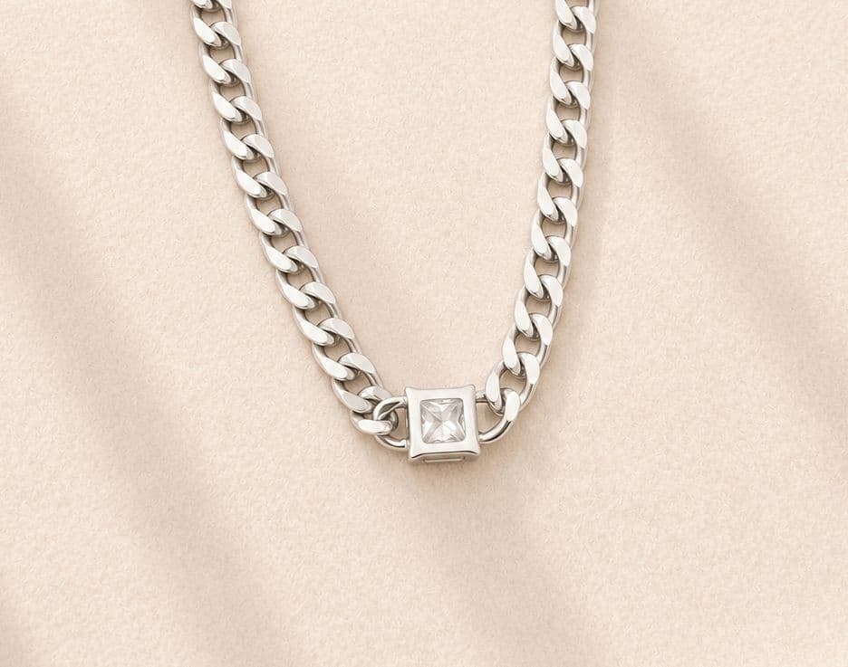 HN26 Square Cubic Surgical Steel Necklace - 이미지 8