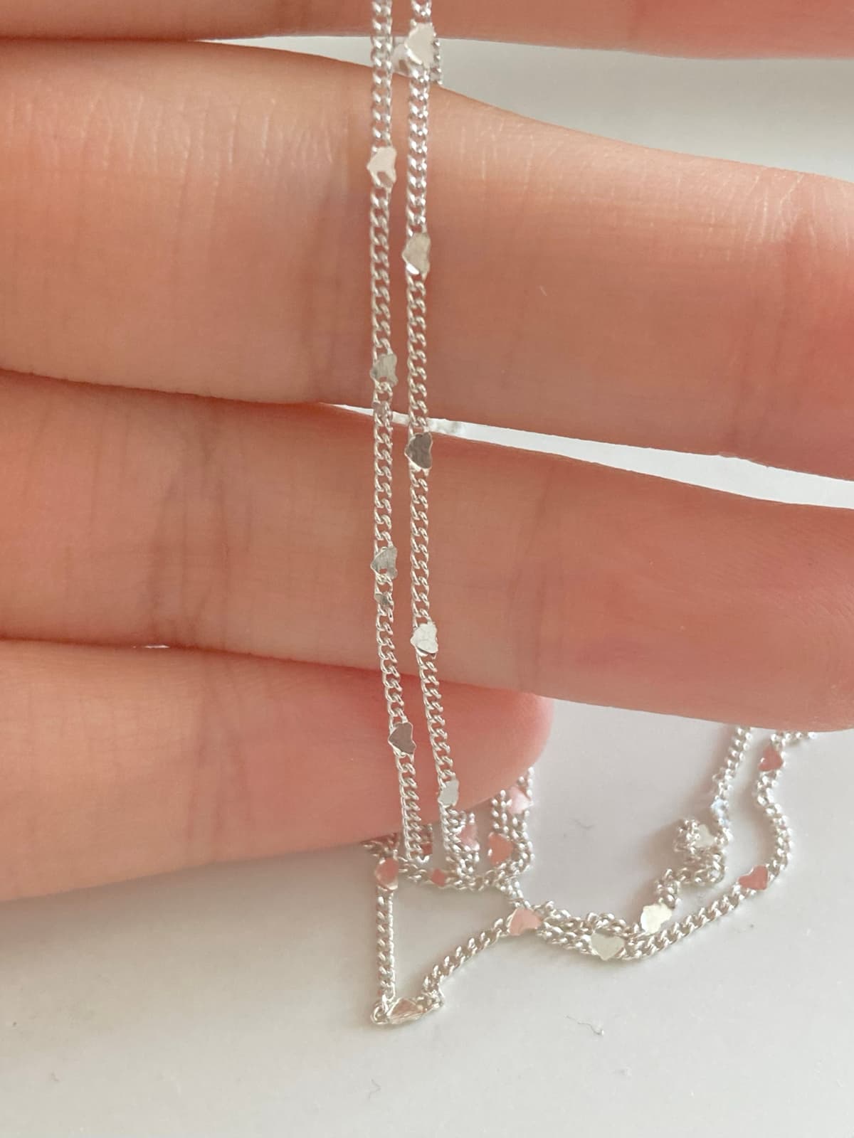 925 Silver Heart Press Flat Chain Necklace - 이미지 1