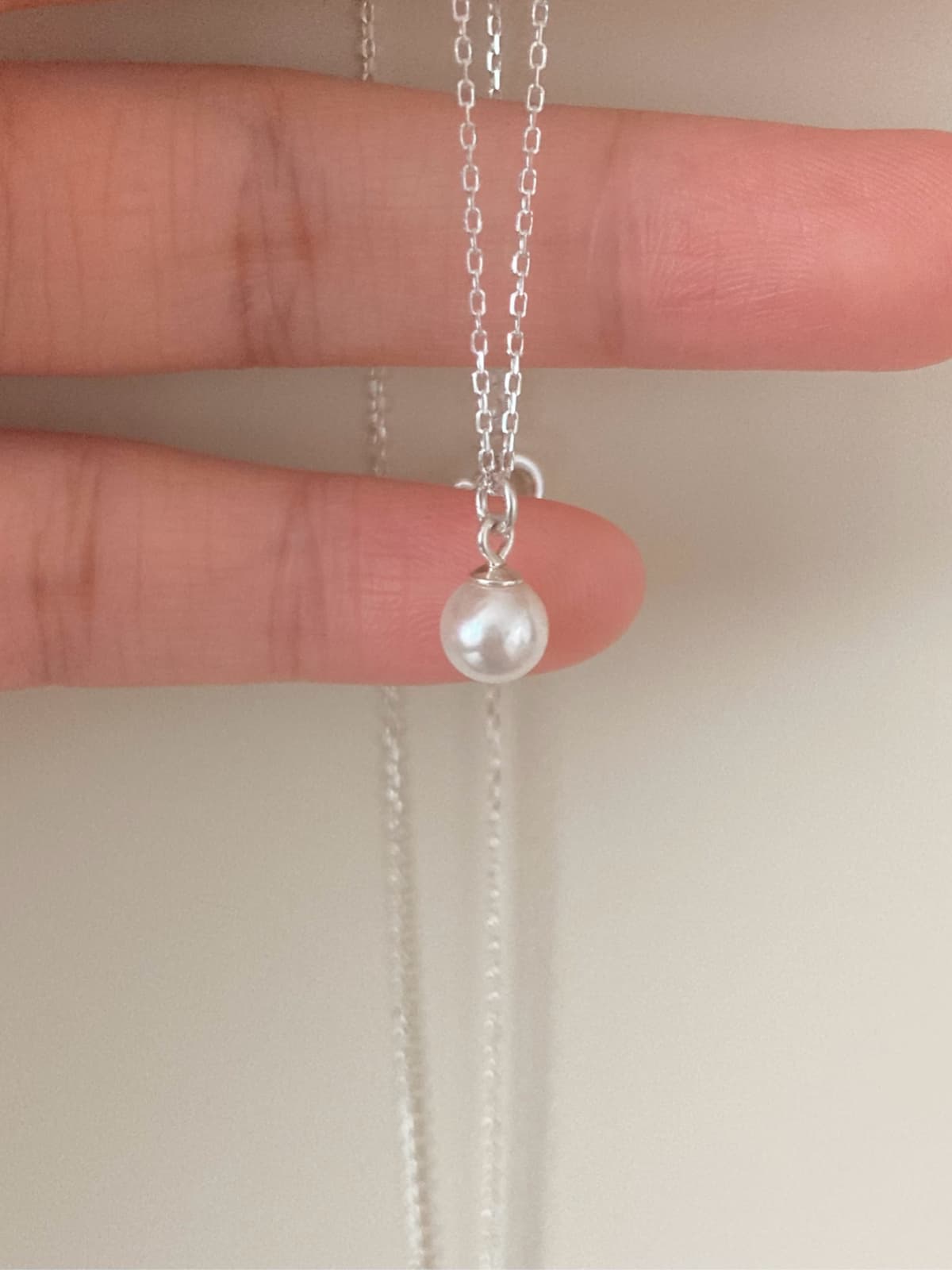 925 Silver Pearl Drop Necklace - 이미지 1