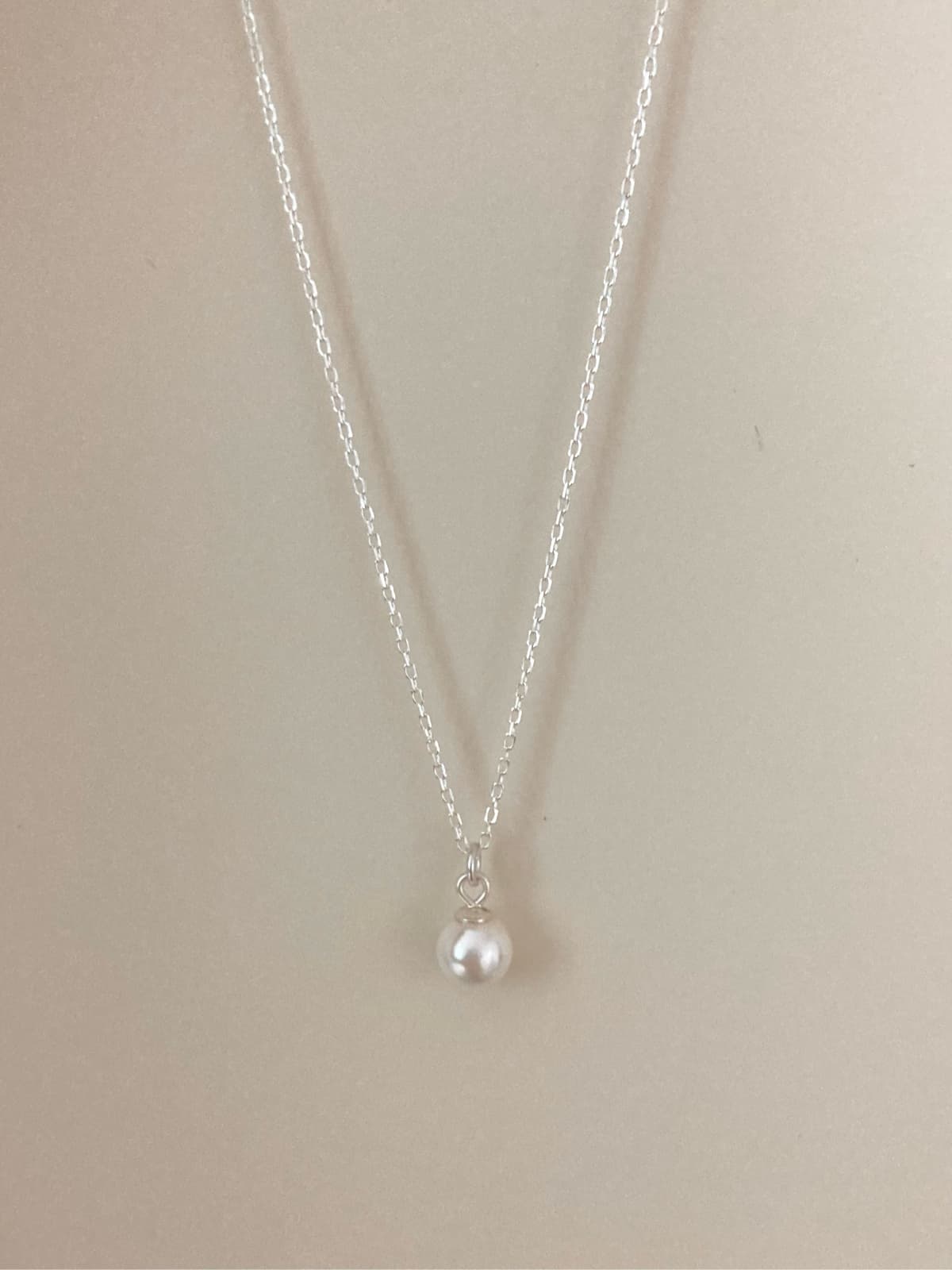 925 Silver Pearl Drop Necklace - 이미지 3