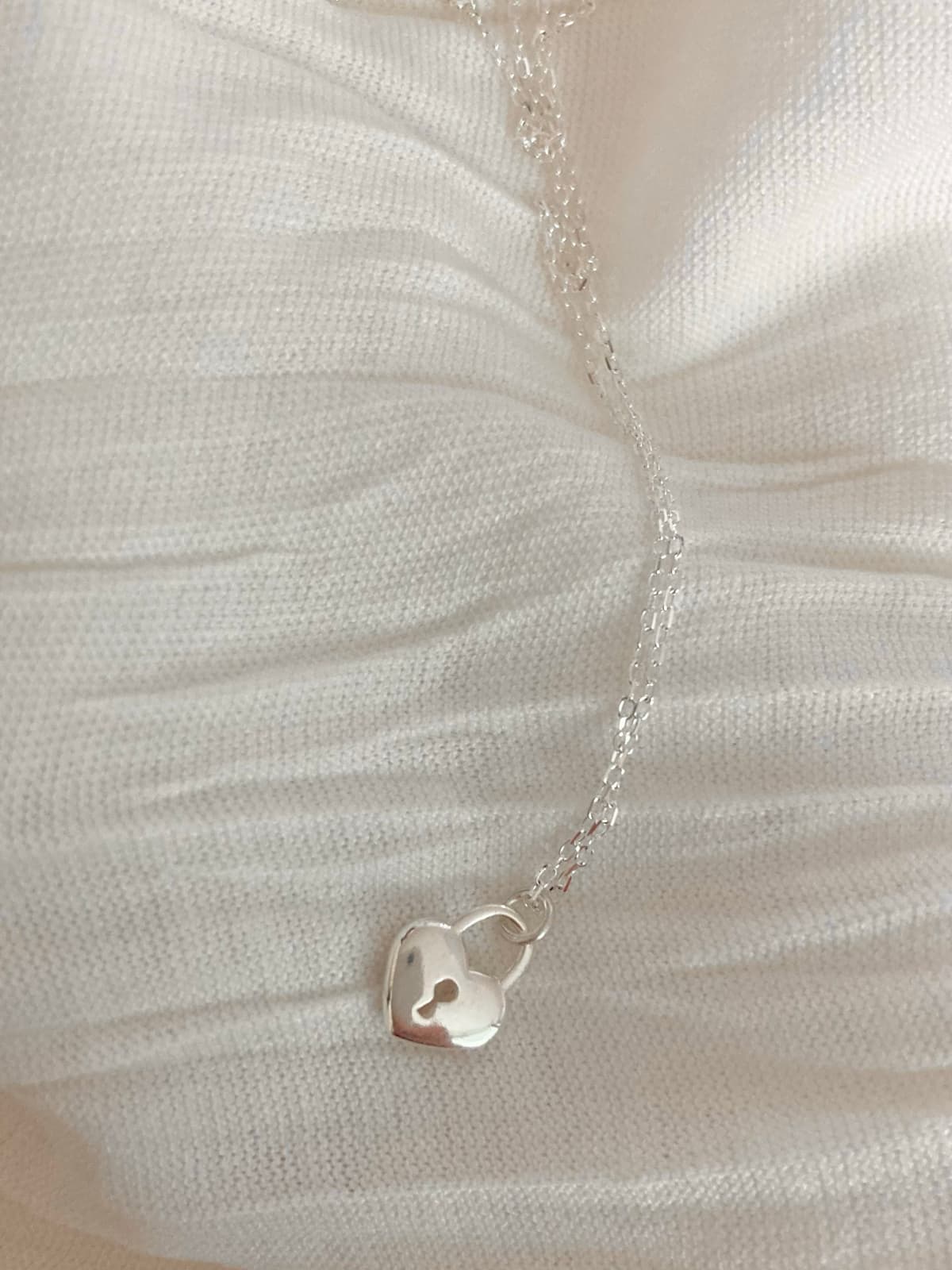 925 Silver Heart Key White Cubic Necklace - 이미지 2