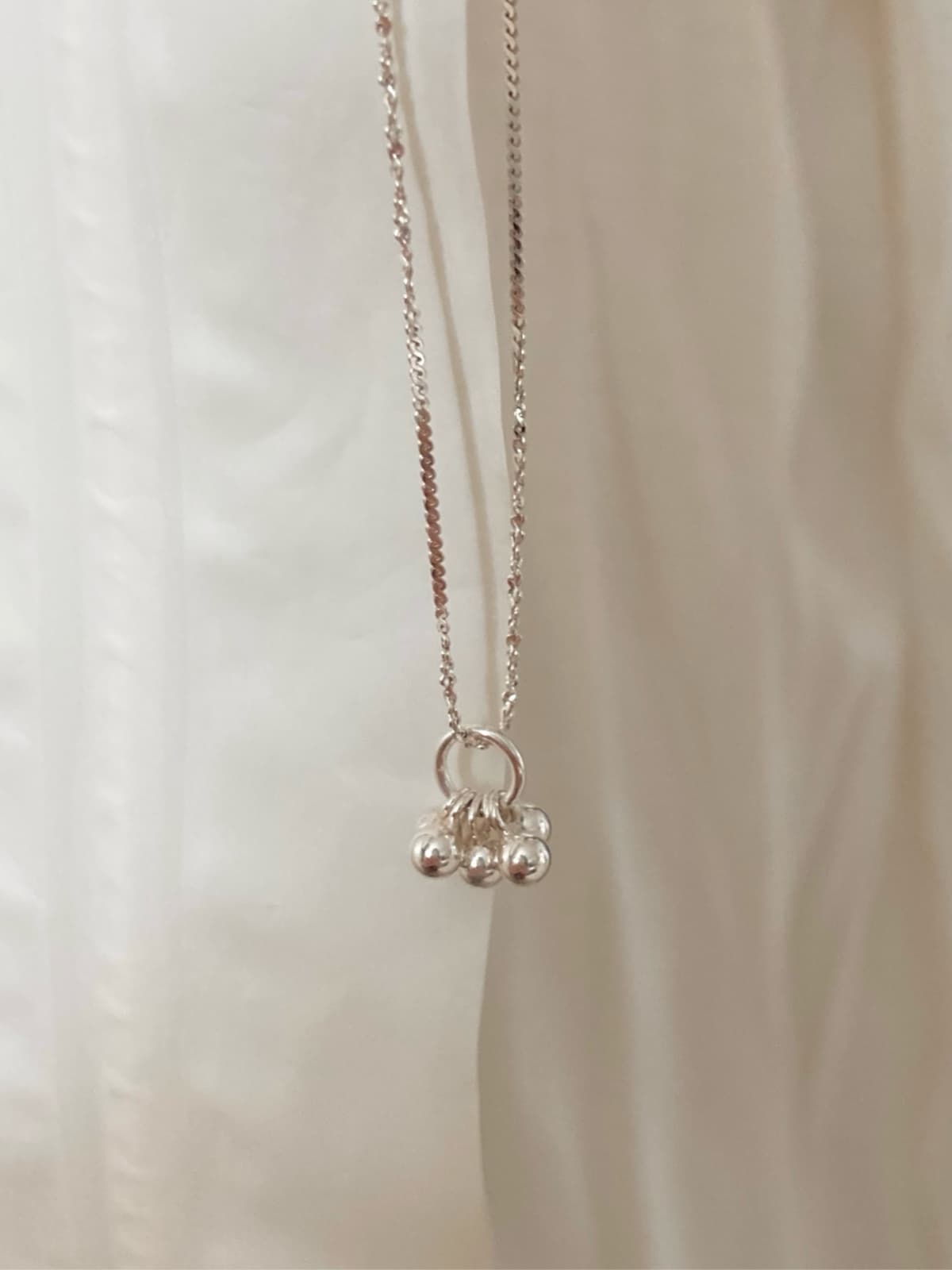 925 Silver Silver Ball Silky Chain Necklace - 이미지 6