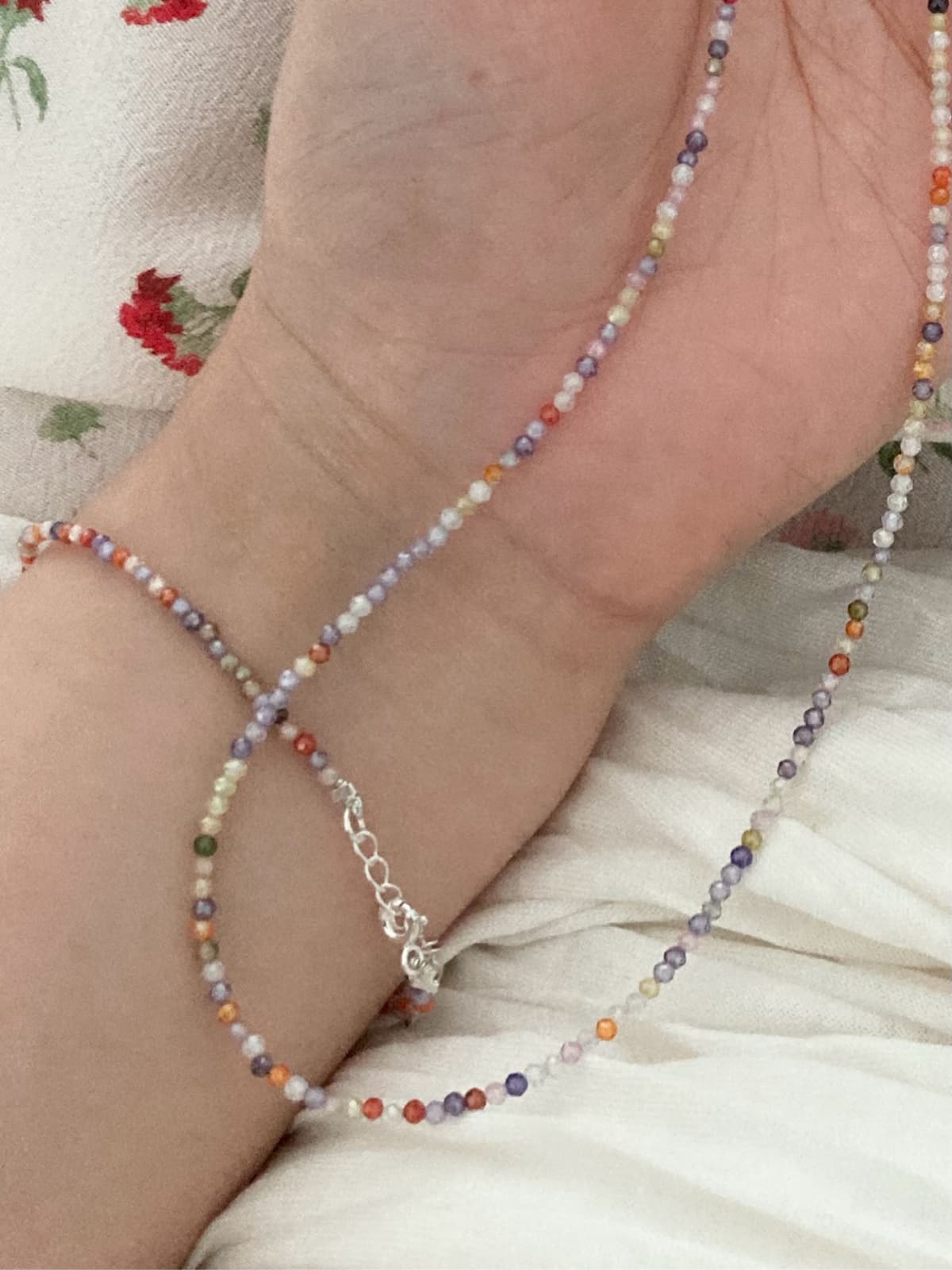 925 Silver Shining Stone Mix Bead Necklace - 이미지 6