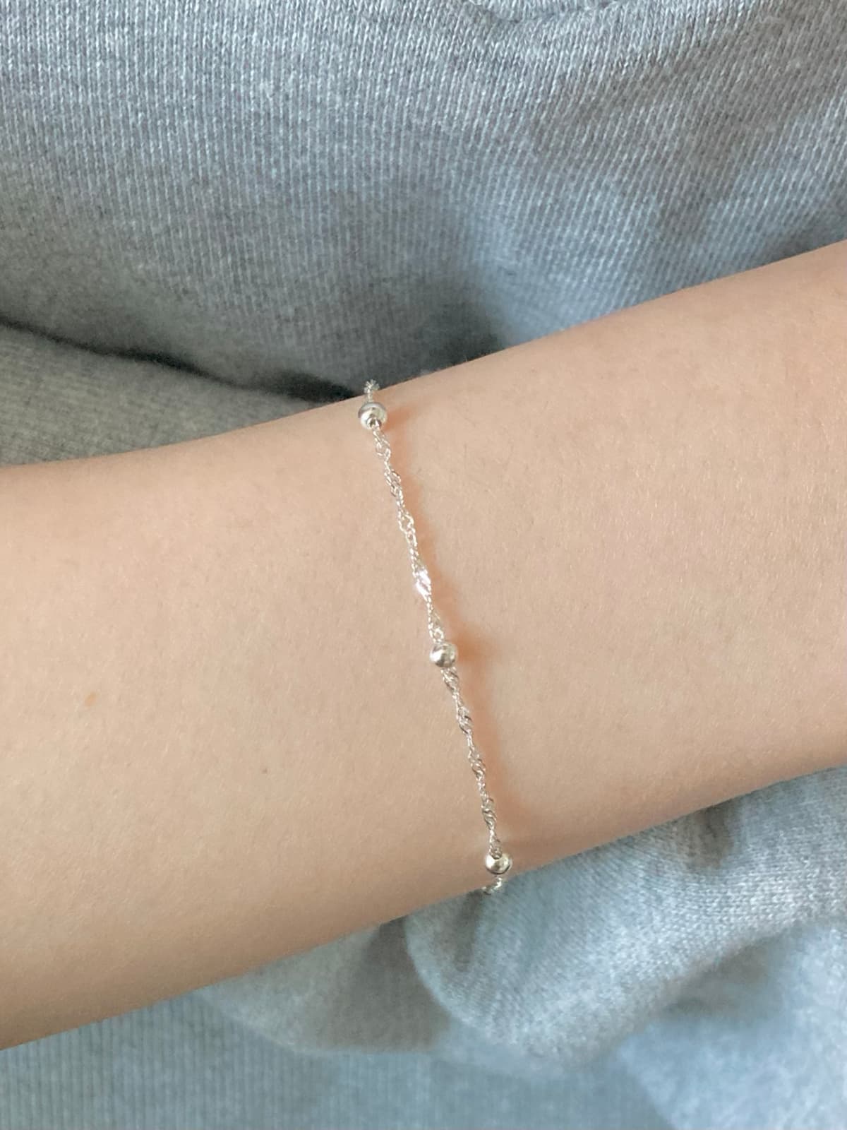 925 Silver Curved Chain Silver Ball Bracelet - 이미지 1